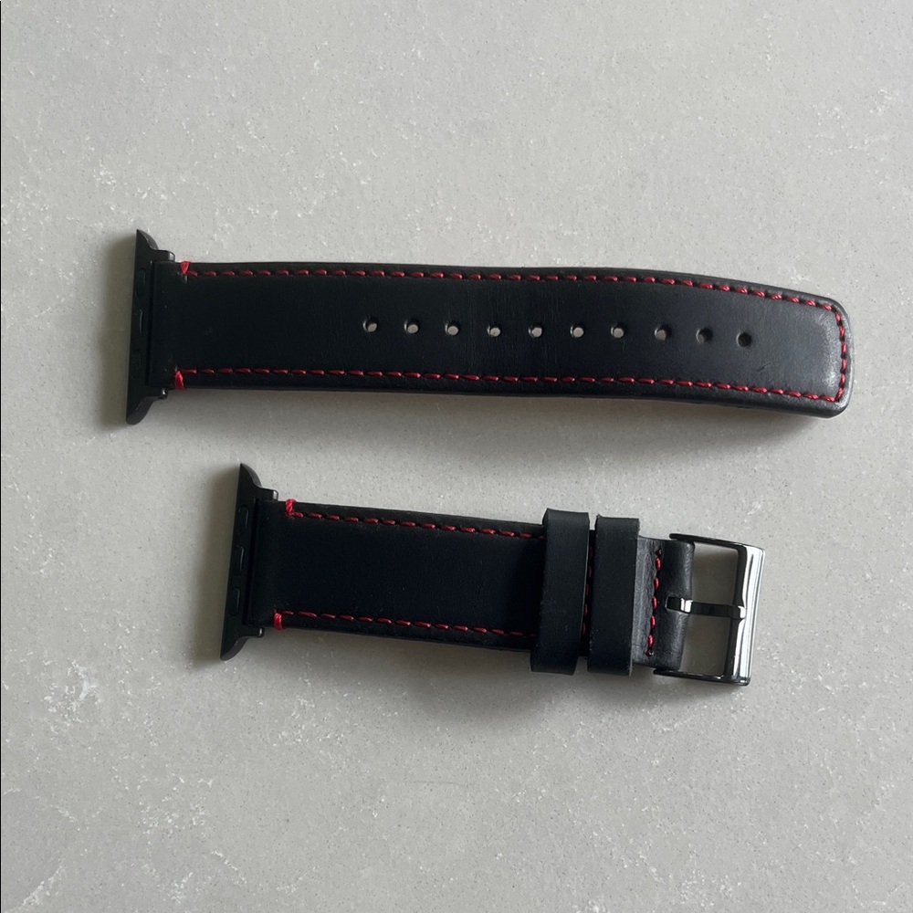 Apple Watch Black Leather Red Stitching Watch Band